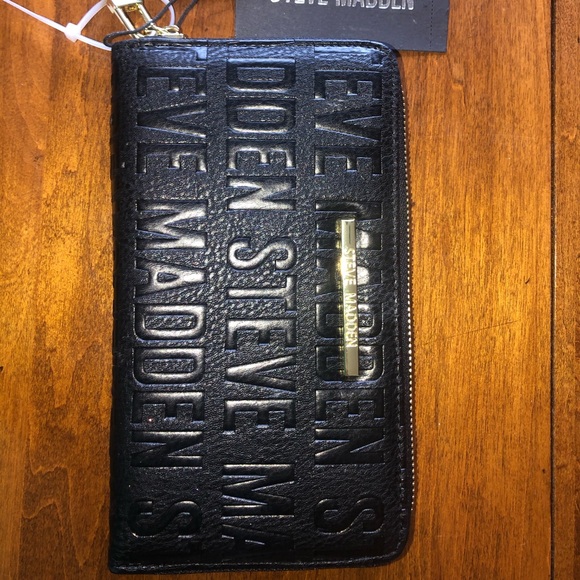 Steve Madden Logo Wallet Wristlet Organizer Black - Picture 1 of 4